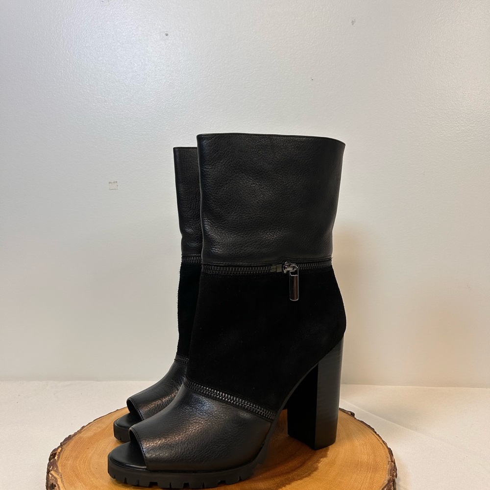 Katy‎ Perry Black Genuine Leather Suede Peep Toe Convertible Boots Women’s 8.5 - Picture 2 of 12